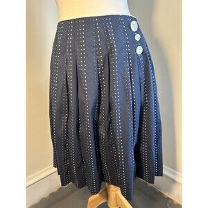 NWT NEW Faconnable Pleated Women's Skirt Size Navy Blue Polka Dot Striped $249